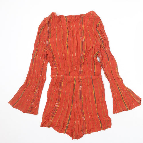 Urban Outfitters Womens Orange Striped Viscose Playsuit One-Piece Size XS Snap