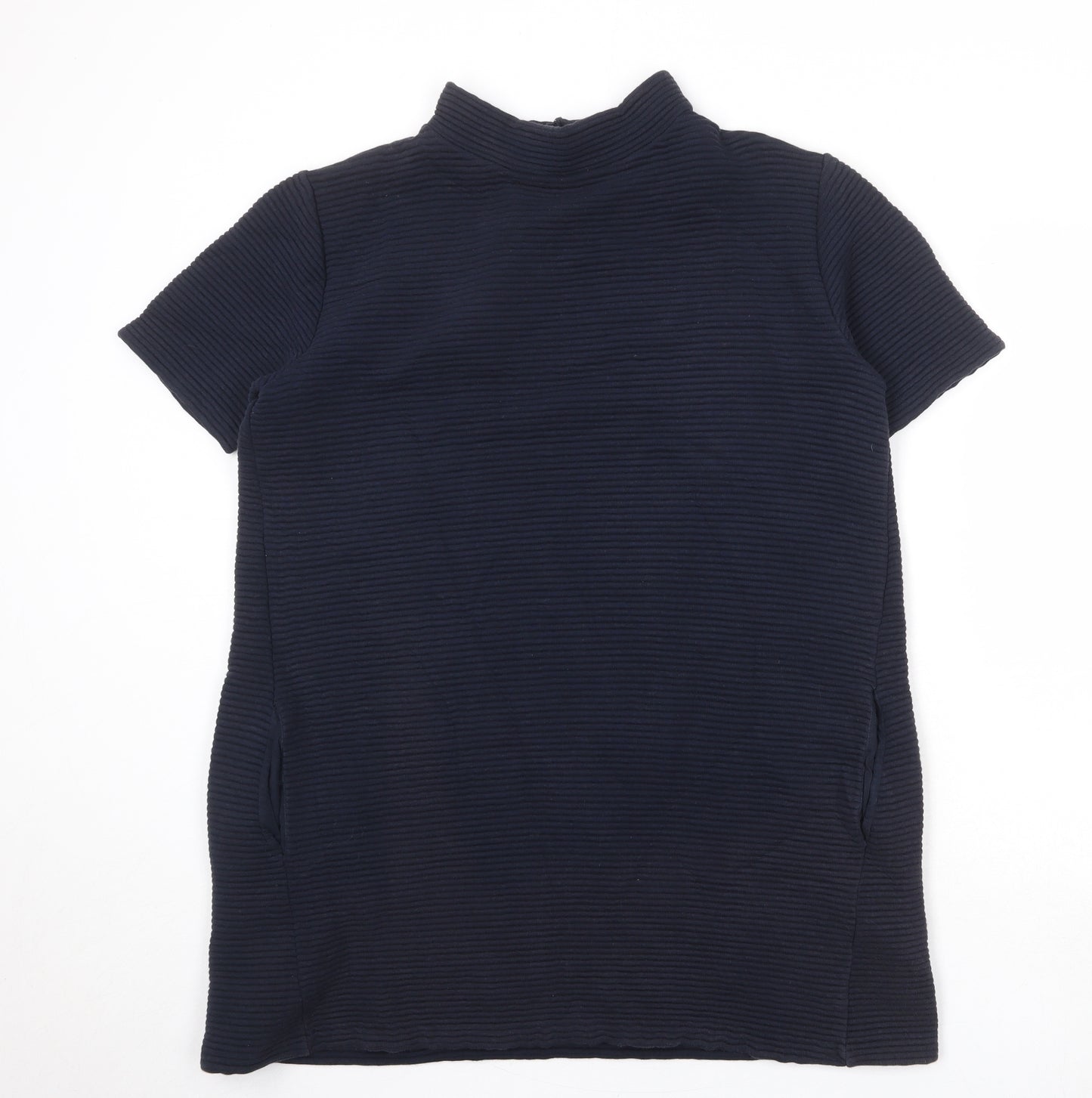 French Connection Womens Blue Cotton A-Line Size 14 High Neck Hook & Eye