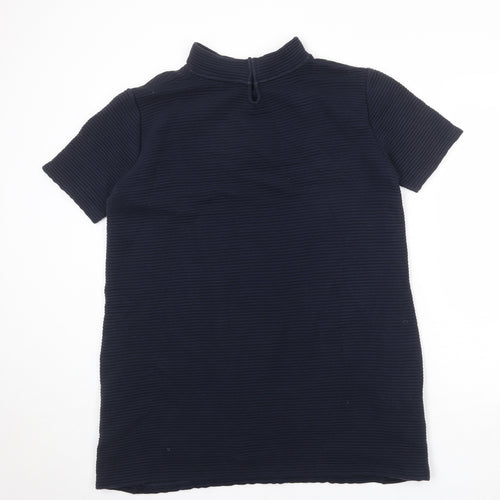 French Connection Womens Blue Cotton A-Line Size 14 High Neck Hook & Eye