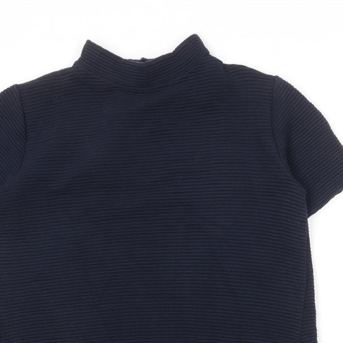 French Connection Womens Blue Cotton A-Line Size 14 High Neck Hook & Eye