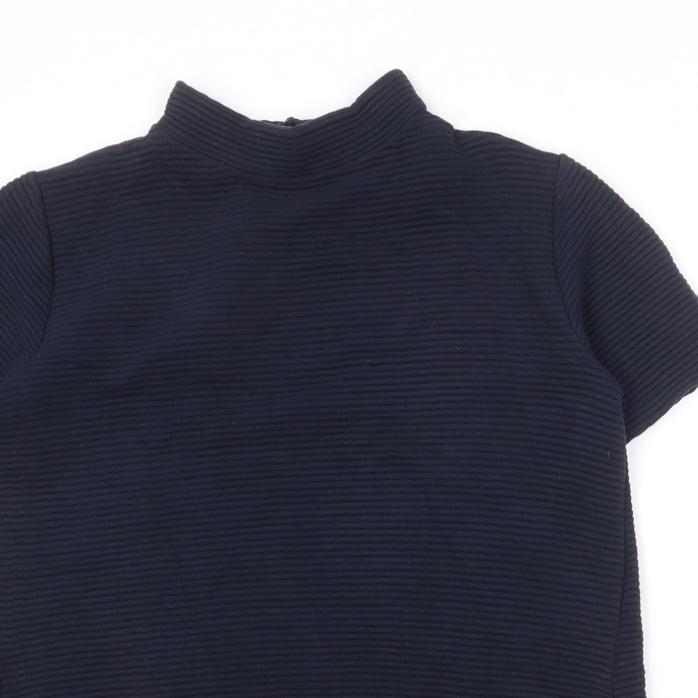 French Connection Womens Blue Cotton A-Line Size 14 High Neck Hook & Eye