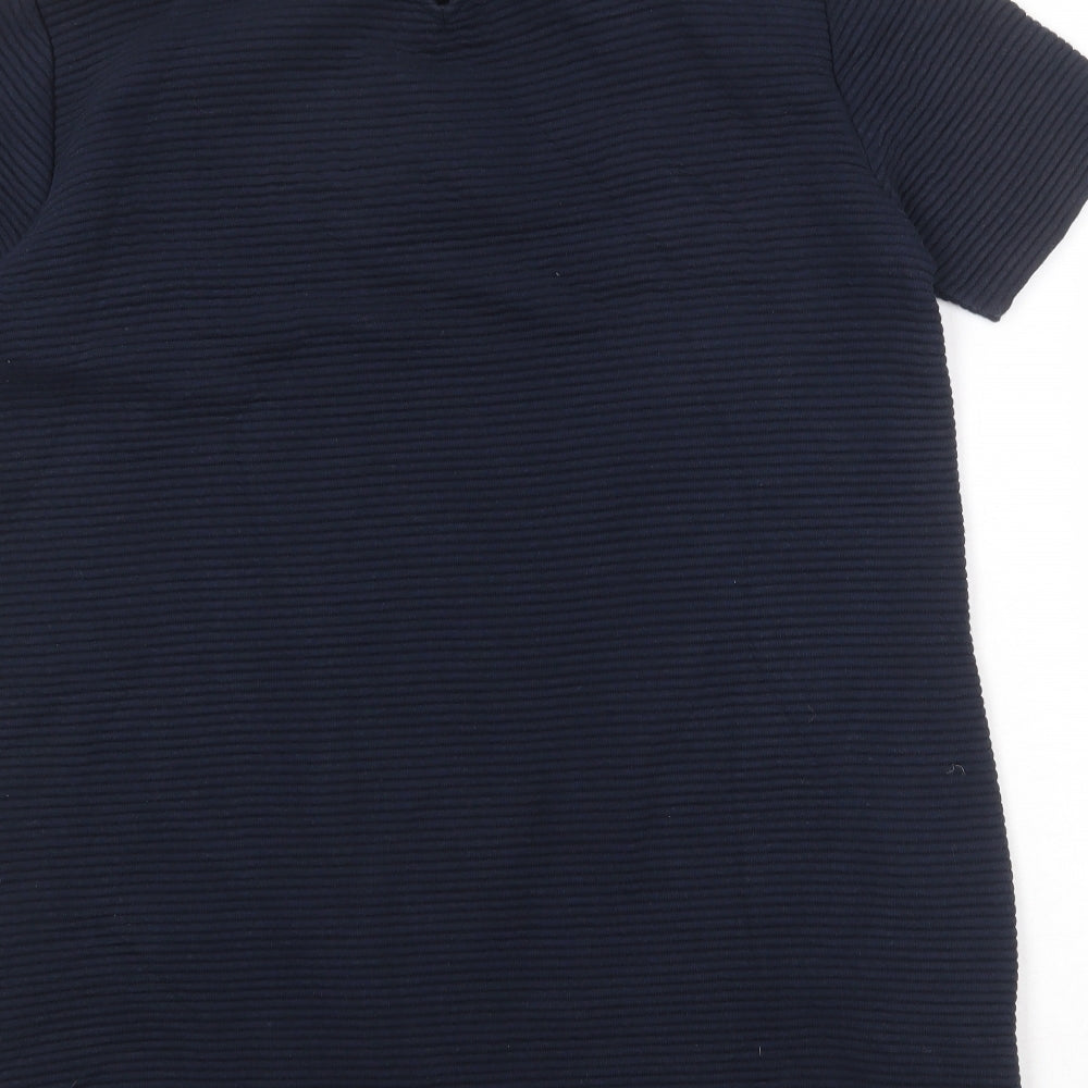 French Connection Womens Blue Cotton A-Line Size 14 High Neck Hook & Eye