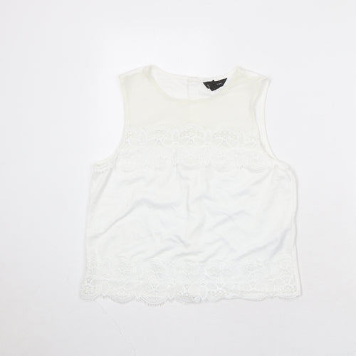 New Look Womens White Polyester Basic Tank Size 12 Round Neck - Lace Details