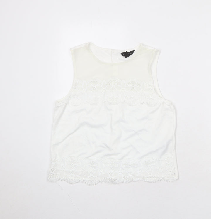 New Look Womens White Polyester Basic Tank Size 12 Round Neck - Lace Details