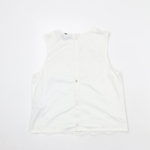 New Look Womens White Polyester Basic Tank Size 12 Round Neck - Lace Details