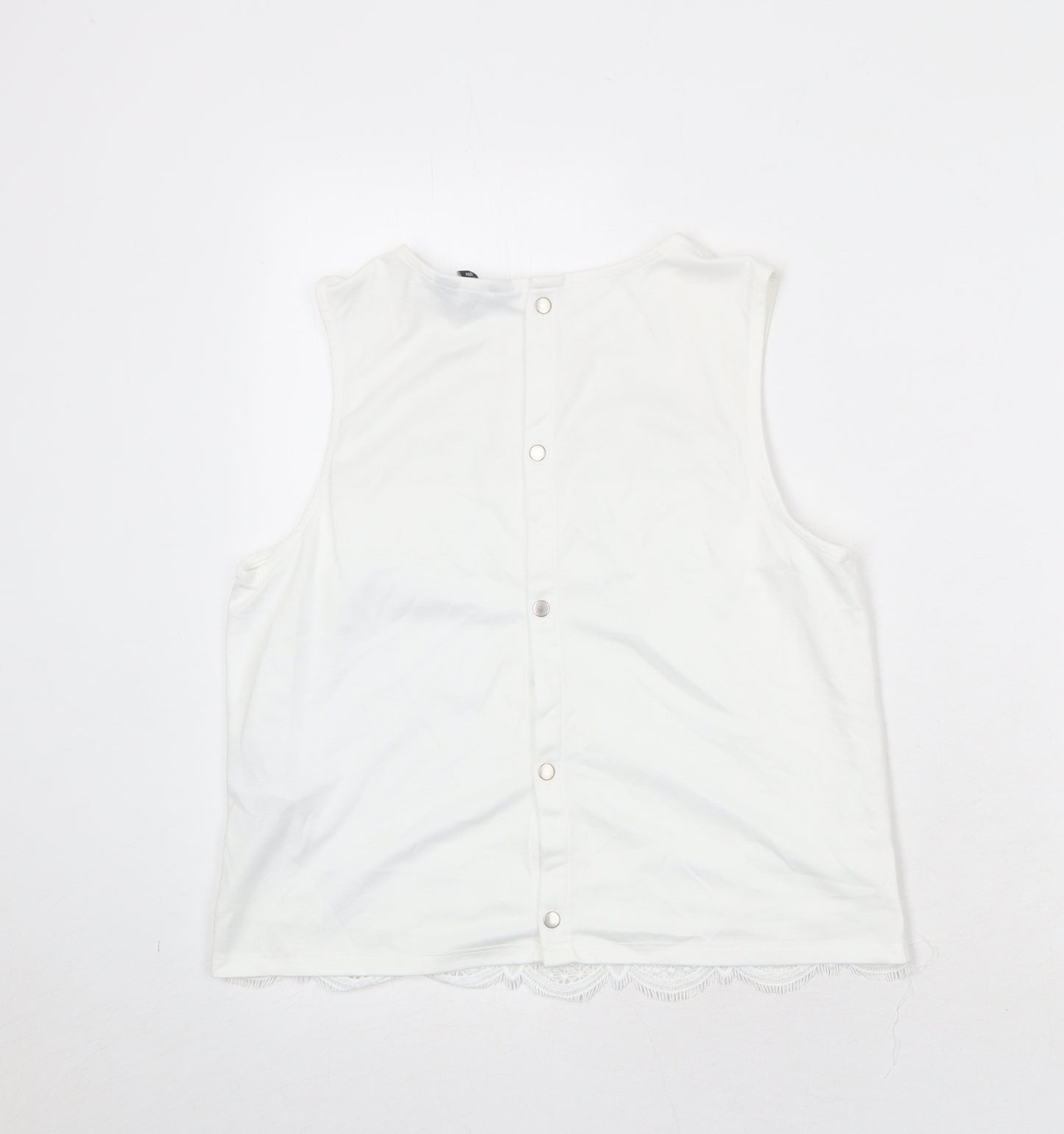 New Look Womens White Polyester Basic Tank Size 12 Round Neck - Lace Details