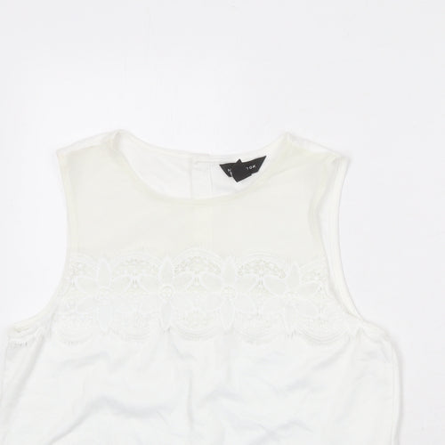 New Look Womens White Polyester Basic Tank Size 12 Round Neck - Lace Details
