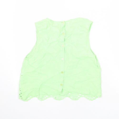 River Island Womens Green Viscose Basic Tank Size 12 Round Neck - Broderie Anglaise