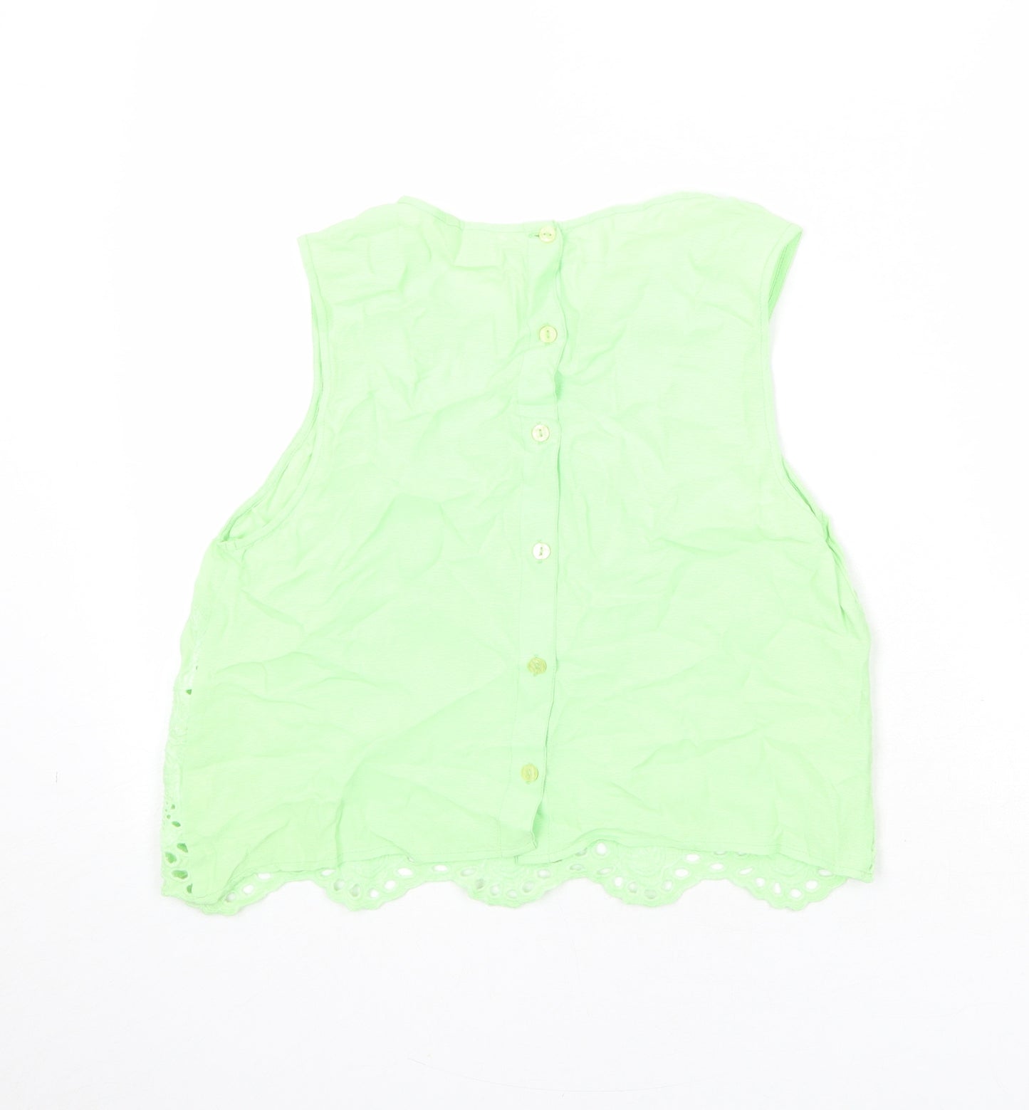 River Island Womens Green Viscose Basic Tank Size 12 Round Neck - Broderie Anglaise