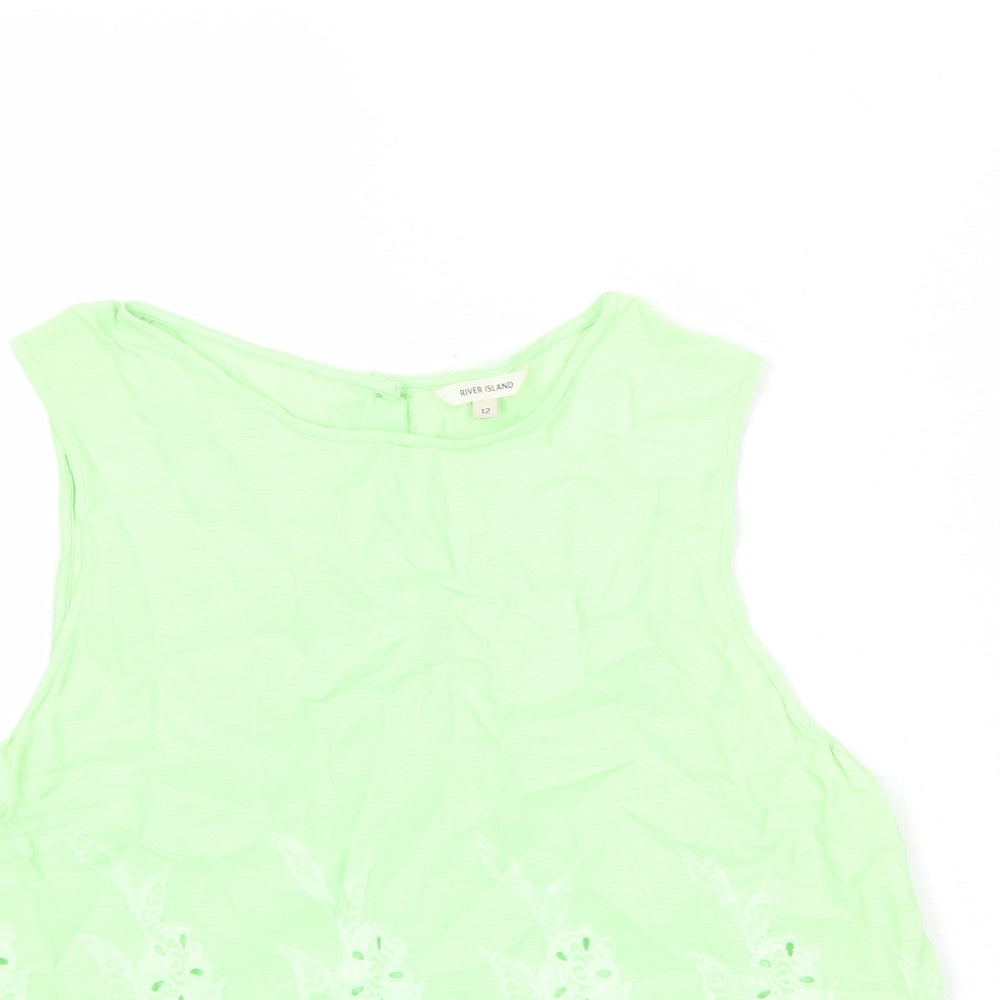 River Island Womens Green Viscose Basic Tank Size 12 Round Neck - Broderie Anglaise