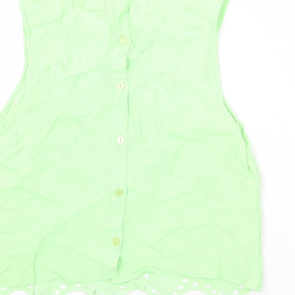 River Island Womens Green Viscose Basic Tank Size 12 Round Neck - Broderie Anglaise