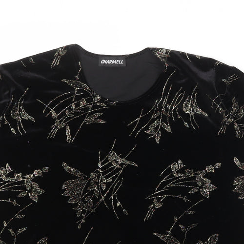 Charmell Womens Black Geometric Polyester Basic T-Shirt Size M Round Neck