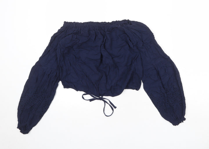Hollister Womens Blue Viscose Cropped Blouse Size XS Off the Shoulder