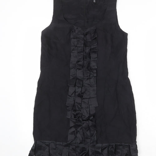 Warehouse Womens Black Silk Sheath Size 10 Round Neck Zip