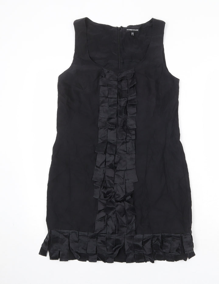 Warehouse Womens Black Silk Sheath Size 10 Round Neck Zip