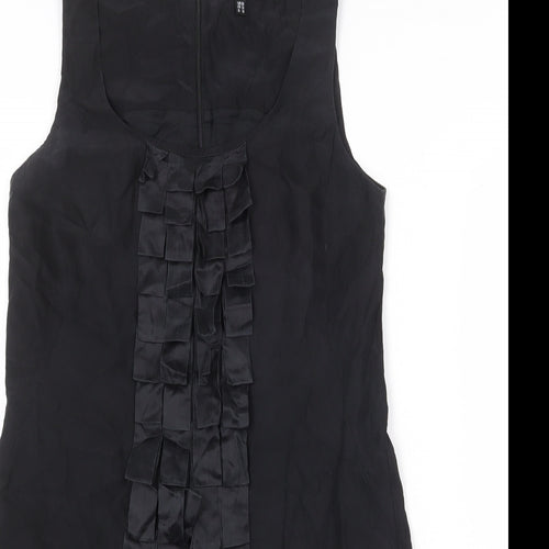 Warehouse Womens Black Silk Sheath Size 10 Round Neck Zip