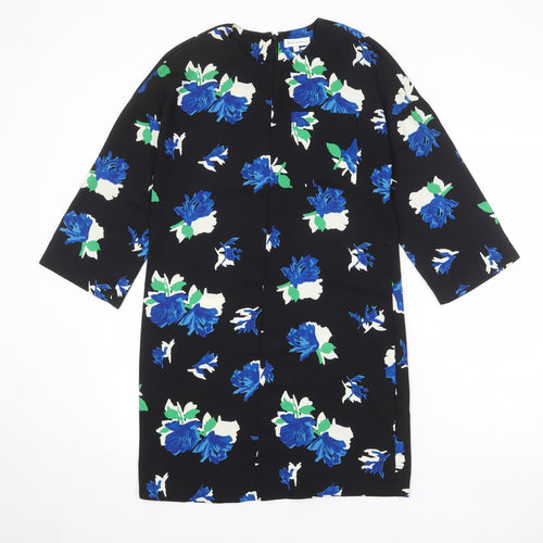 Warehouse Womens Black Floral Polyester A-Line Size 6 Round Neck Zip