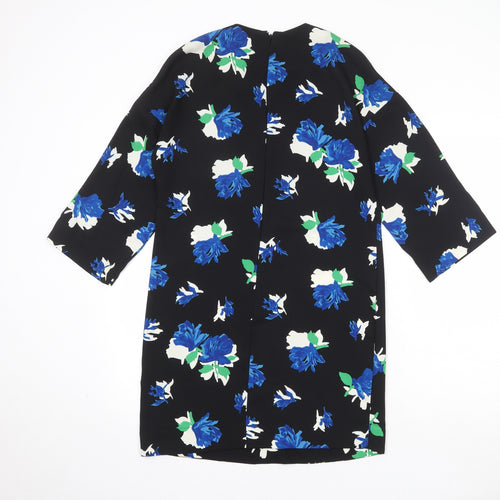 Warehouse Womens Black Floral Polyester A-Line Size 6 Round Neck Zip