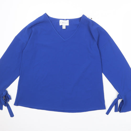 Rage Womens Blue Polyester Basic Blouse Size 8 V-Neck