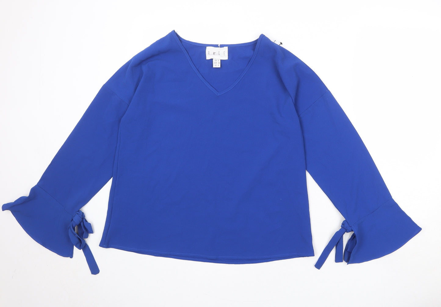 Rage Womens Blue Polyester Basic Blouse Size 8 V-Neck