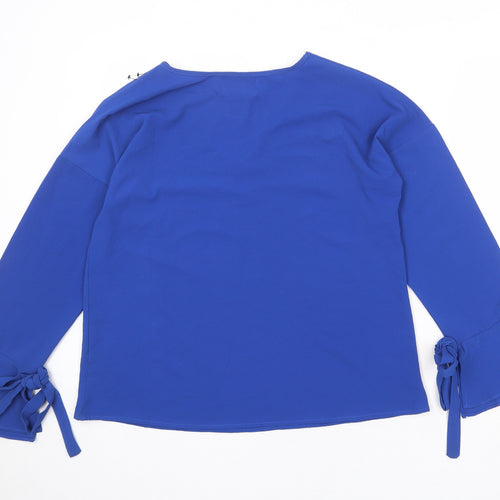Rage Womens Blue Polyester Basic Blouse Size 8 V-Neck