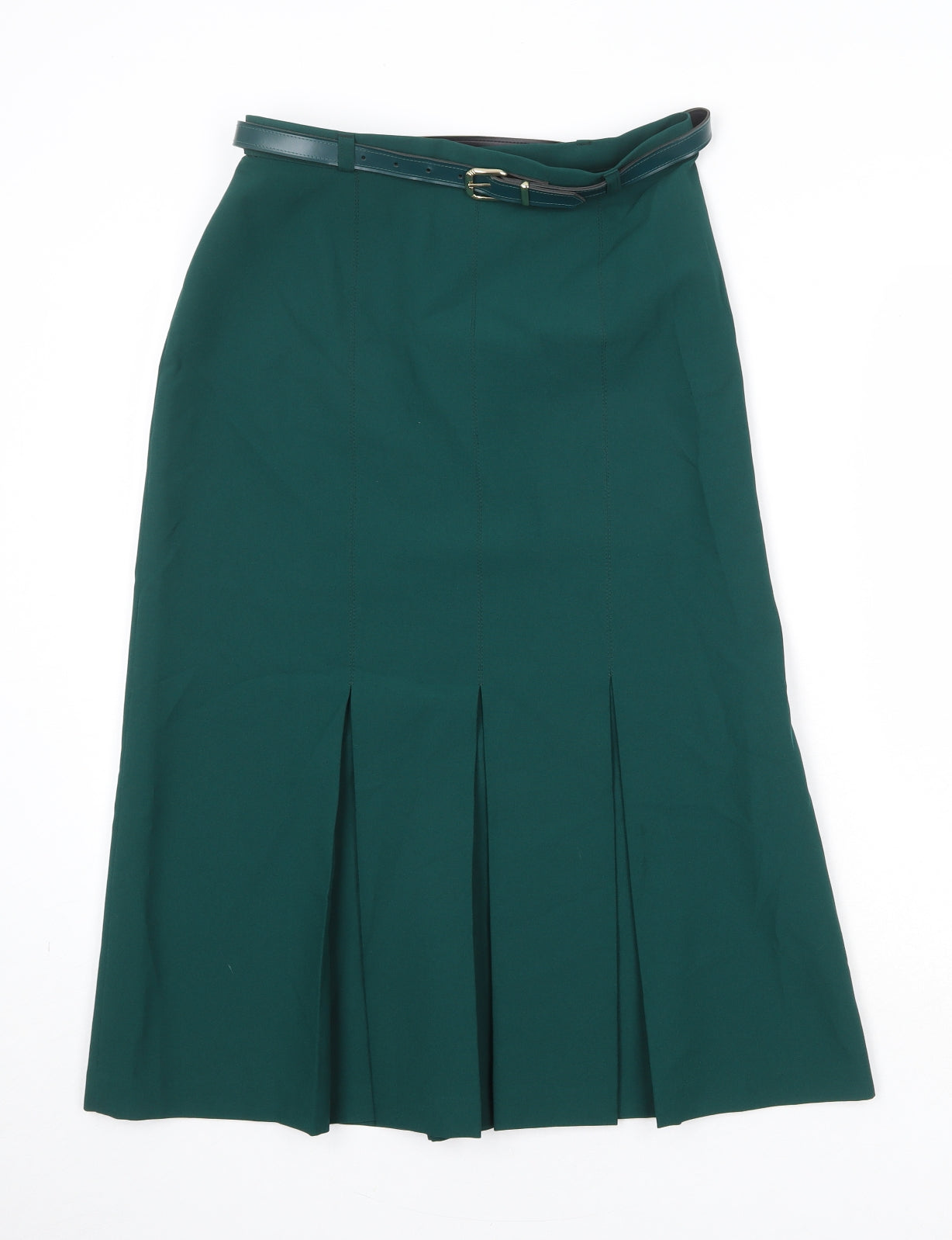 St Michael Womens Green Polyester Pleated Skirt Size 14 Zip - Belt Included