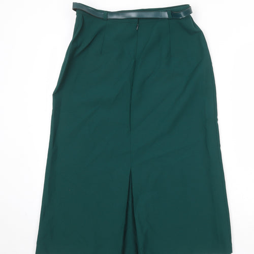 St Michael Womens Green Polyester Pleated Skirt Size 14 Zip - Belt Included