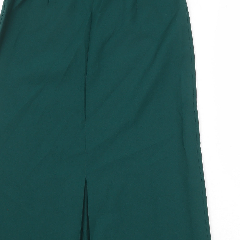 St Michael Womens Green Polyester Pleated Skirt Size 14 Zip - Belt Included