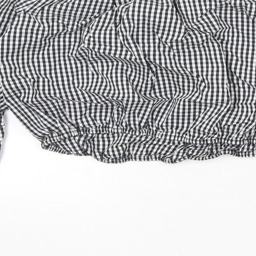 Pull&Bear Womens Black Geometric Cotton Cropped Blouse Size S Off the Shoulder