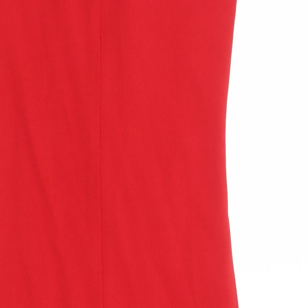 Quiz Womens Red Geometric Polyester Bodycon Size 8 Round Neck Zip