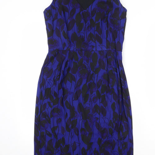 Phase Eight Womens Blue Geometric Polyester Shift Size 10 V-Neck Zip