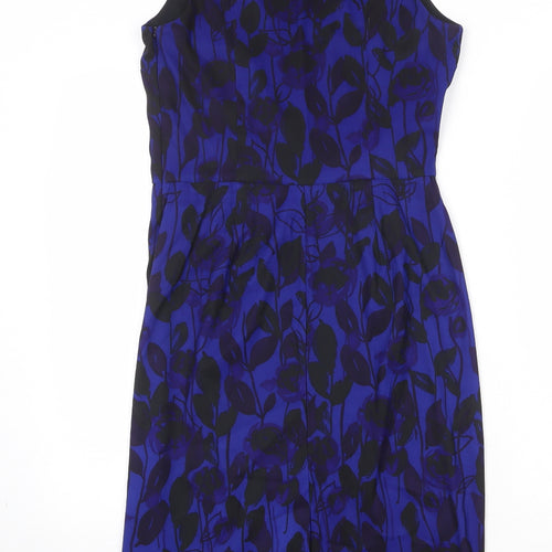 Phase Eight Womens Blue Geometric Polyester Shift Size 10 V-Neck Zip