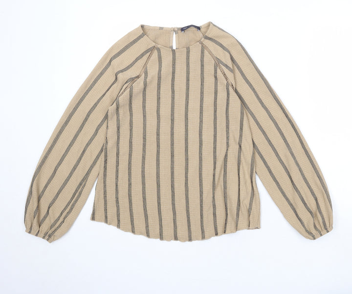 Marks and Spencer Womens Brown Striped Polyester Basic Blouse Size 6 Round Neck