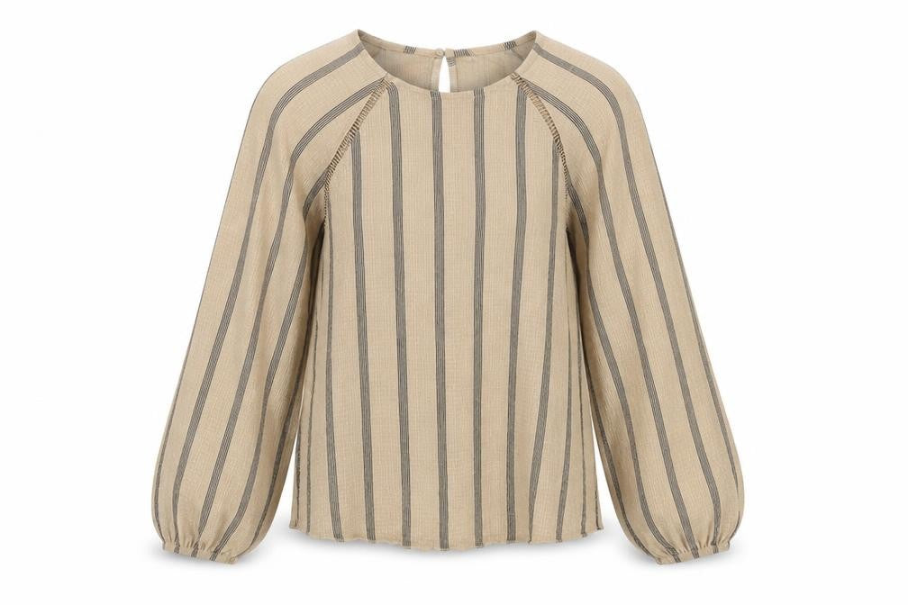 Marks & Spencer Womens Brown Striped Polyester Basic Blouse Size 6 Round Neck