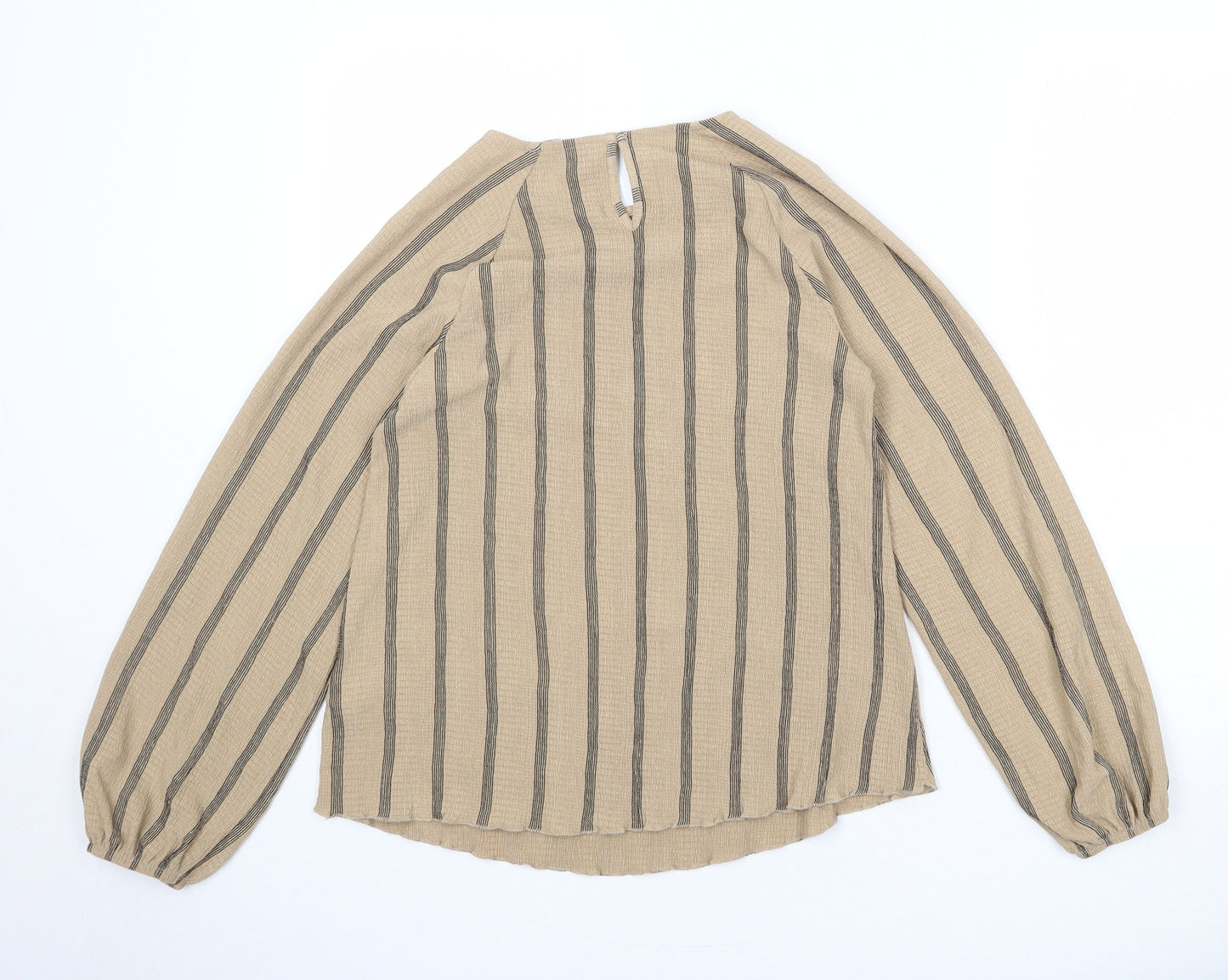 Marks and Spencer Womens Brown Striped Polyester Basic Blouse Size 6 Round Neck