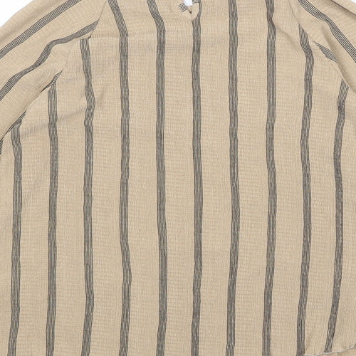 Marks and Spencer Womens Brown Striped Polyester Basic Blouse Size 6 Round Neck