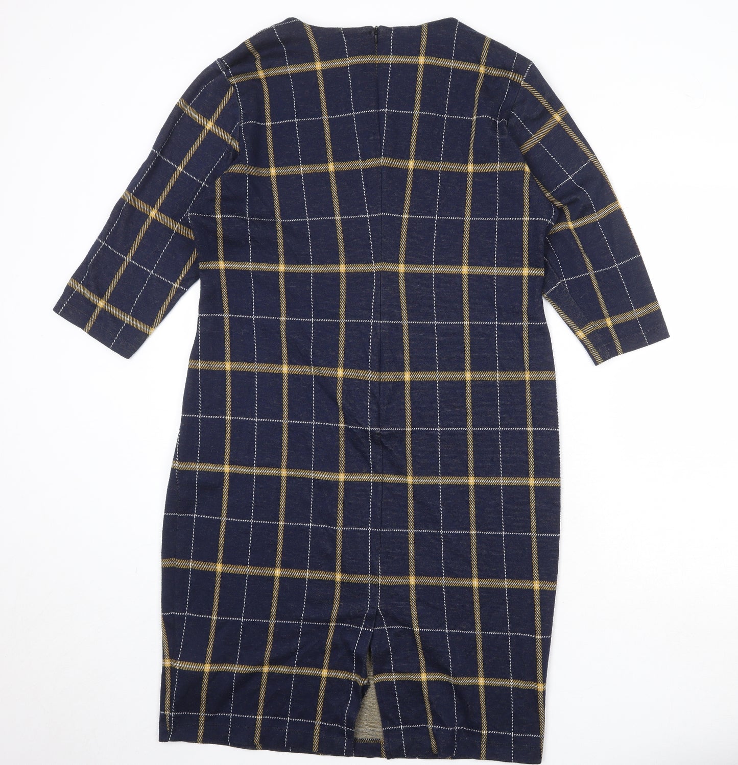 Marks and Spencer Womens Blue Check Polyester A-Line Size 18 Round Neck Zip