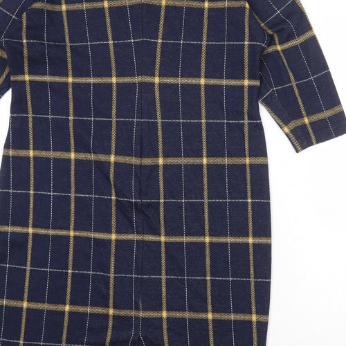 Marks and Spencer Womens Blue Check Polyester A-Line Size 18 Round Neck Zip