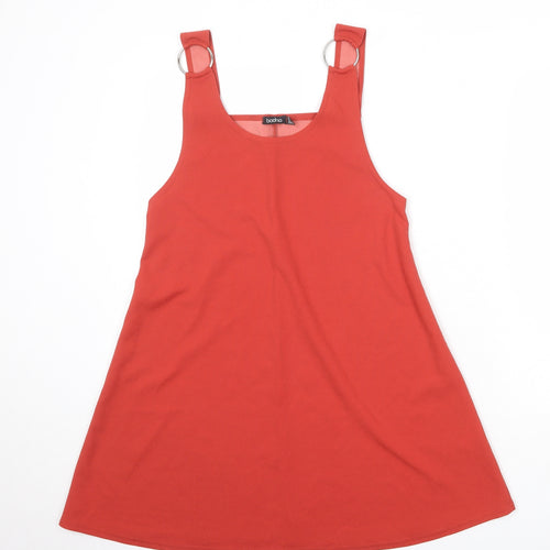 Boohoo Womens Red Polyester Pinafore/Dungaree Dress Size 8 Round Neck Pullover