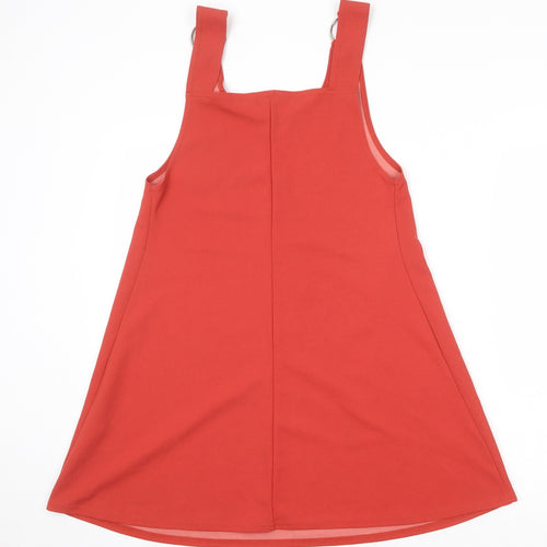 Boohoo Womens Red Polyester Pinafore/Dungaree Dress Size 8 Round Neck Pullover
