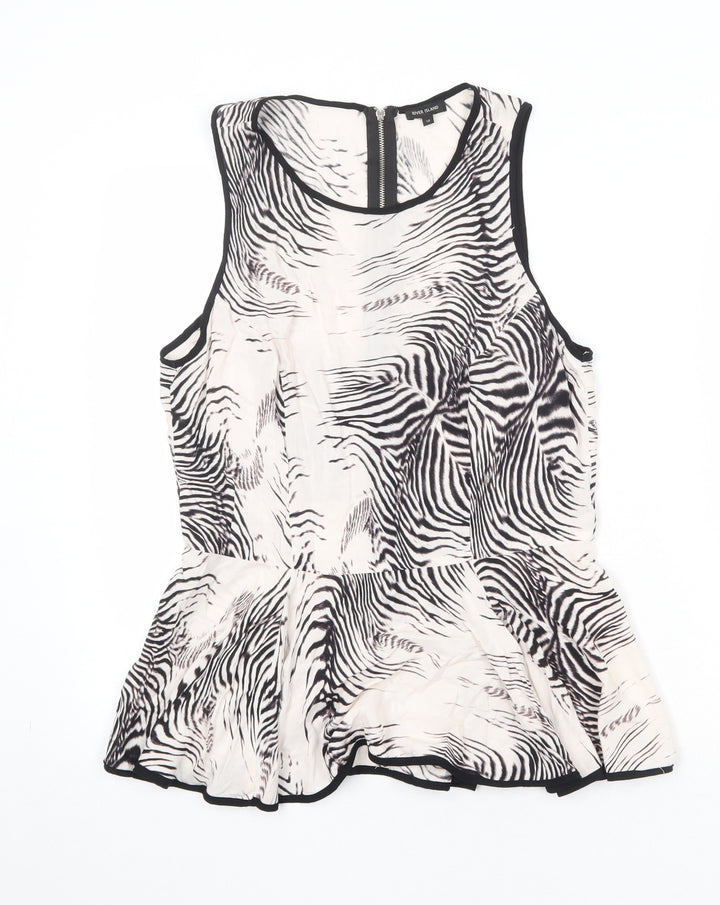 River Island Womens Ivory Animal Print Viscose Basic Blouse Size 12 Round Neck - Zebra Print