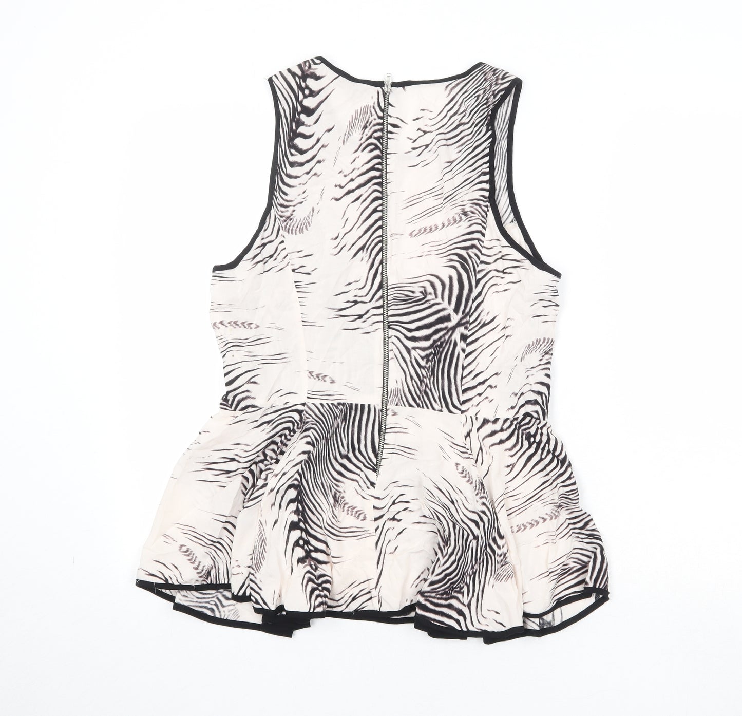 River Island Womens Ivory Animal Print Viscose Basic Blouse Size 12 Round Neck - Zebra Print