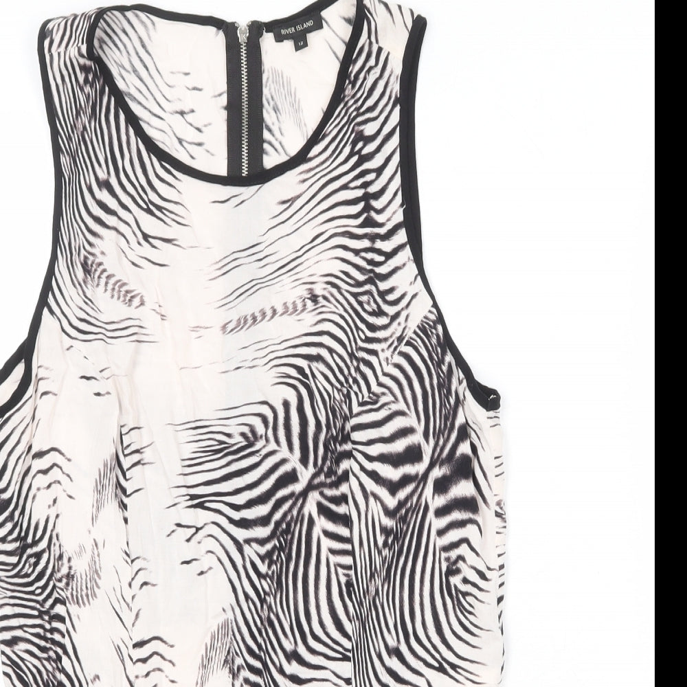 River Island Womens Ivory Animal Print Viscose Basic Blouse Size 12 Round Neck - Zebra Print