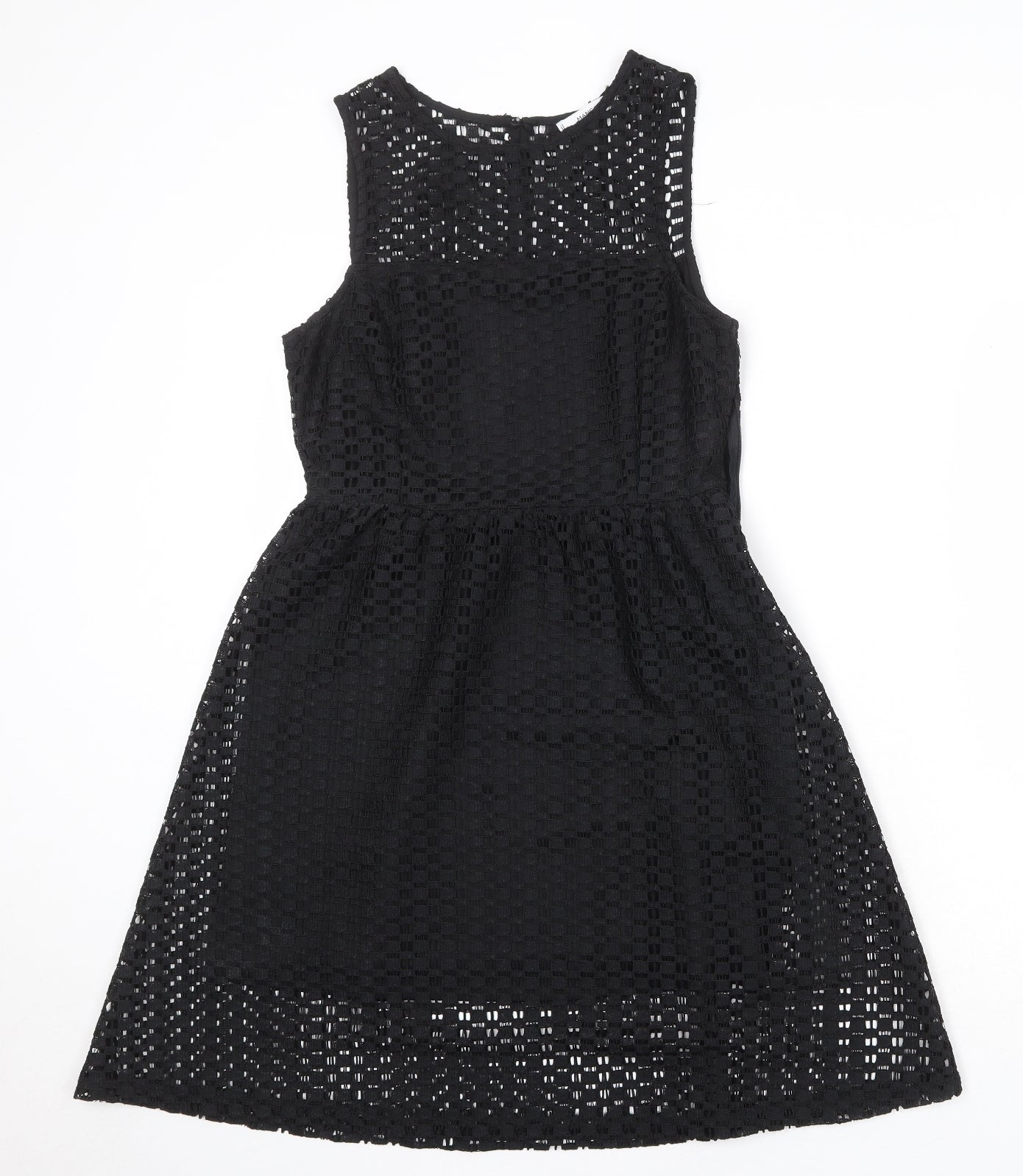 Mango Womens Black Geometric Polyester Fit & Flare Size XS Round Neck Button