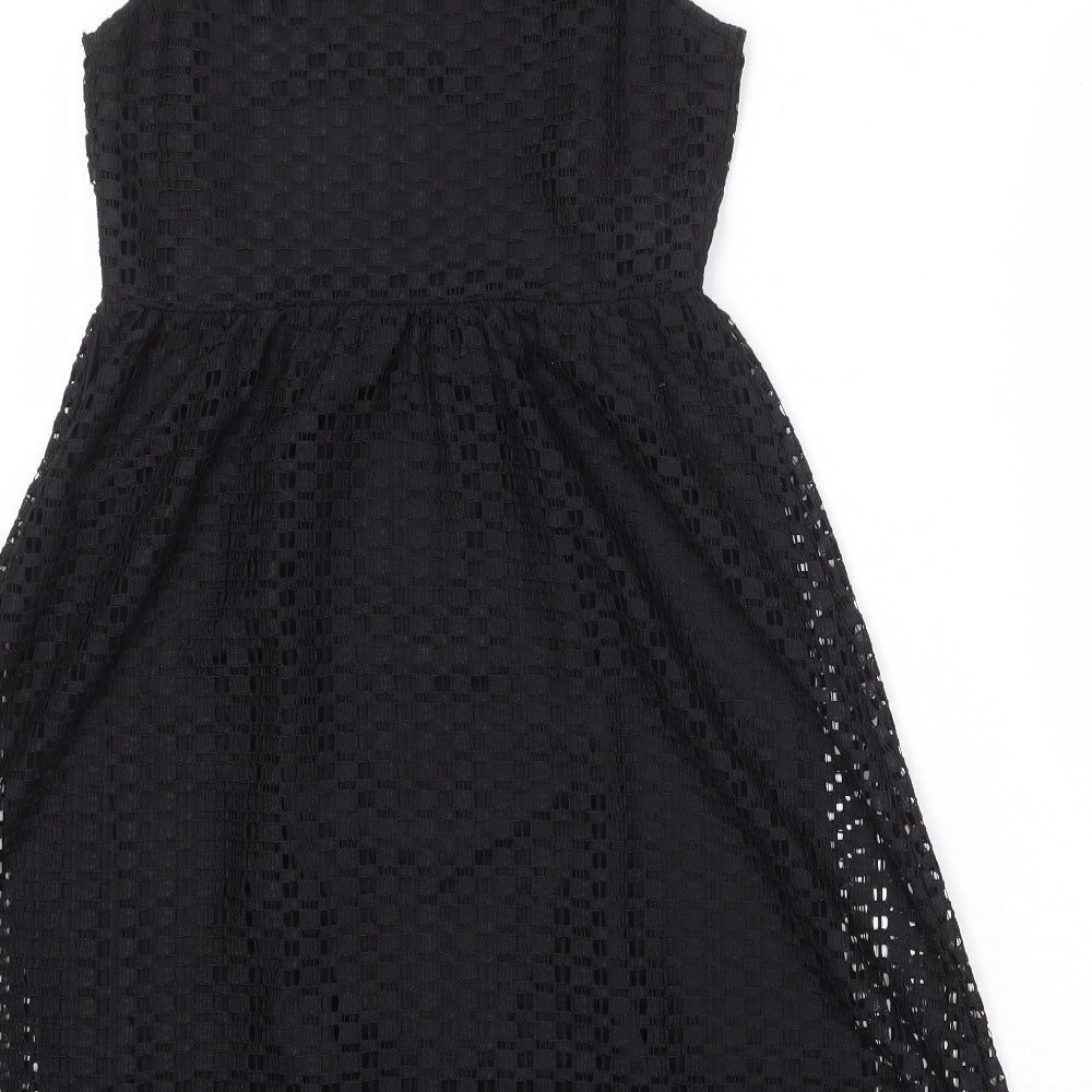 Mango Womens Black Geometric Polyester Fit & Flare Size XS Round Neck Button