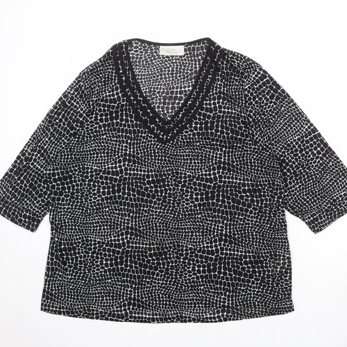 Ann Harvey Womens Black Geometric Polyester Basic Blouse Size 26 V-Neck