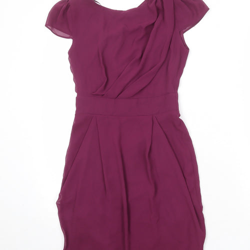 River Island Womens Purple Polyester Shift Size 6 Round Neck Tie
