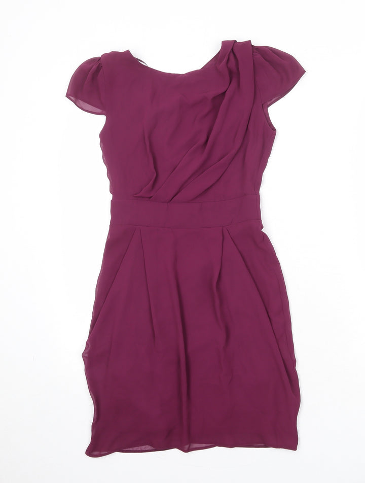 River Island Womens Purple Polyester Shift Size 6 Round Neck Tie