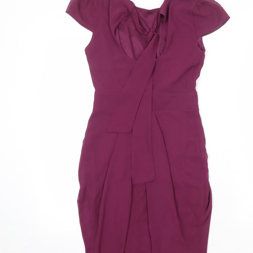 River Island Womens Purple Polyester Shift Size 6 Round Neck Tie