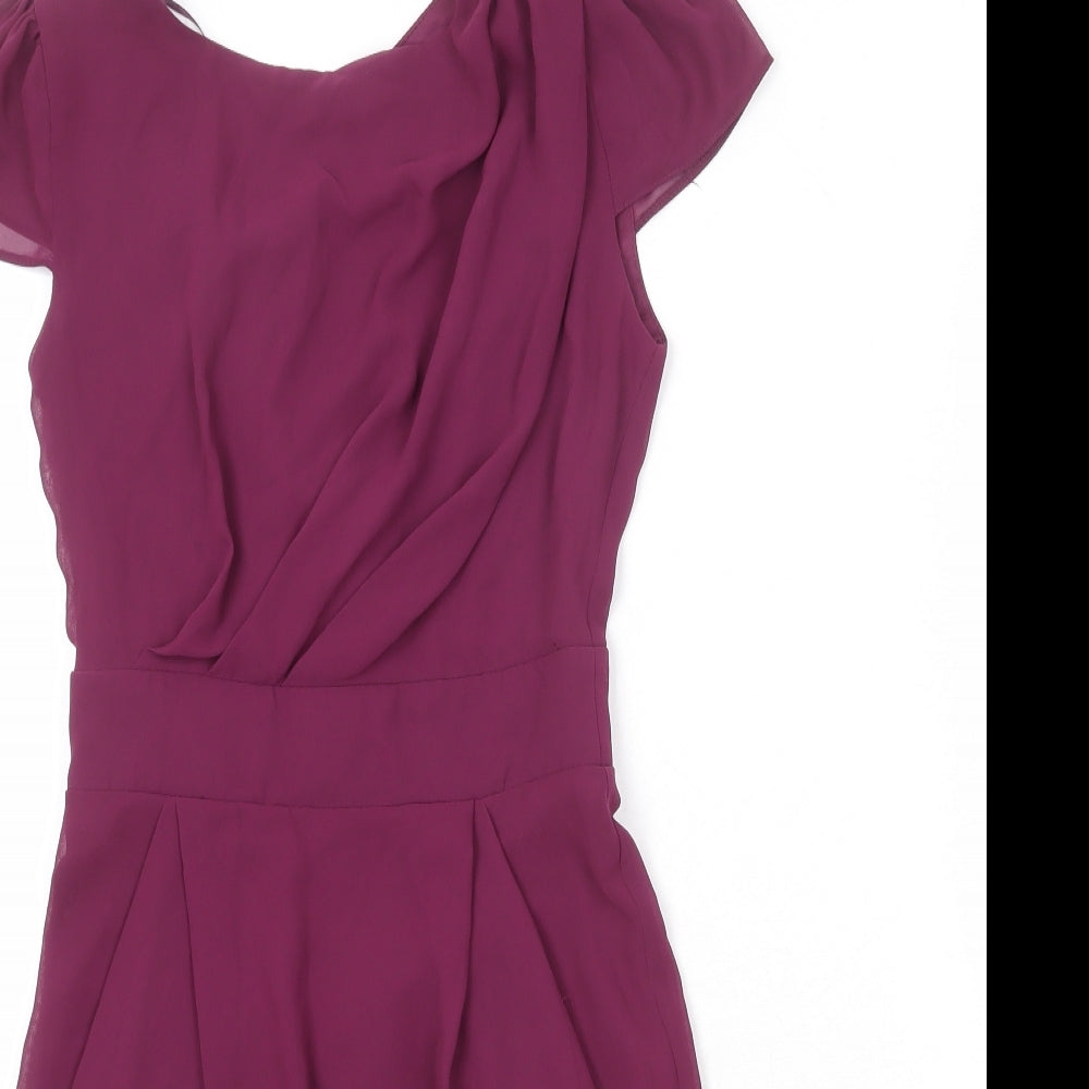 River Island Womens Purple Polyester Shift Size 6 Round Neck Tie